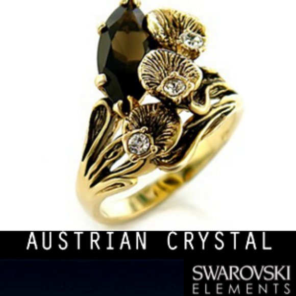 Austrian crystal Gold Smokey Topaz Ring - Picture 1 of 4